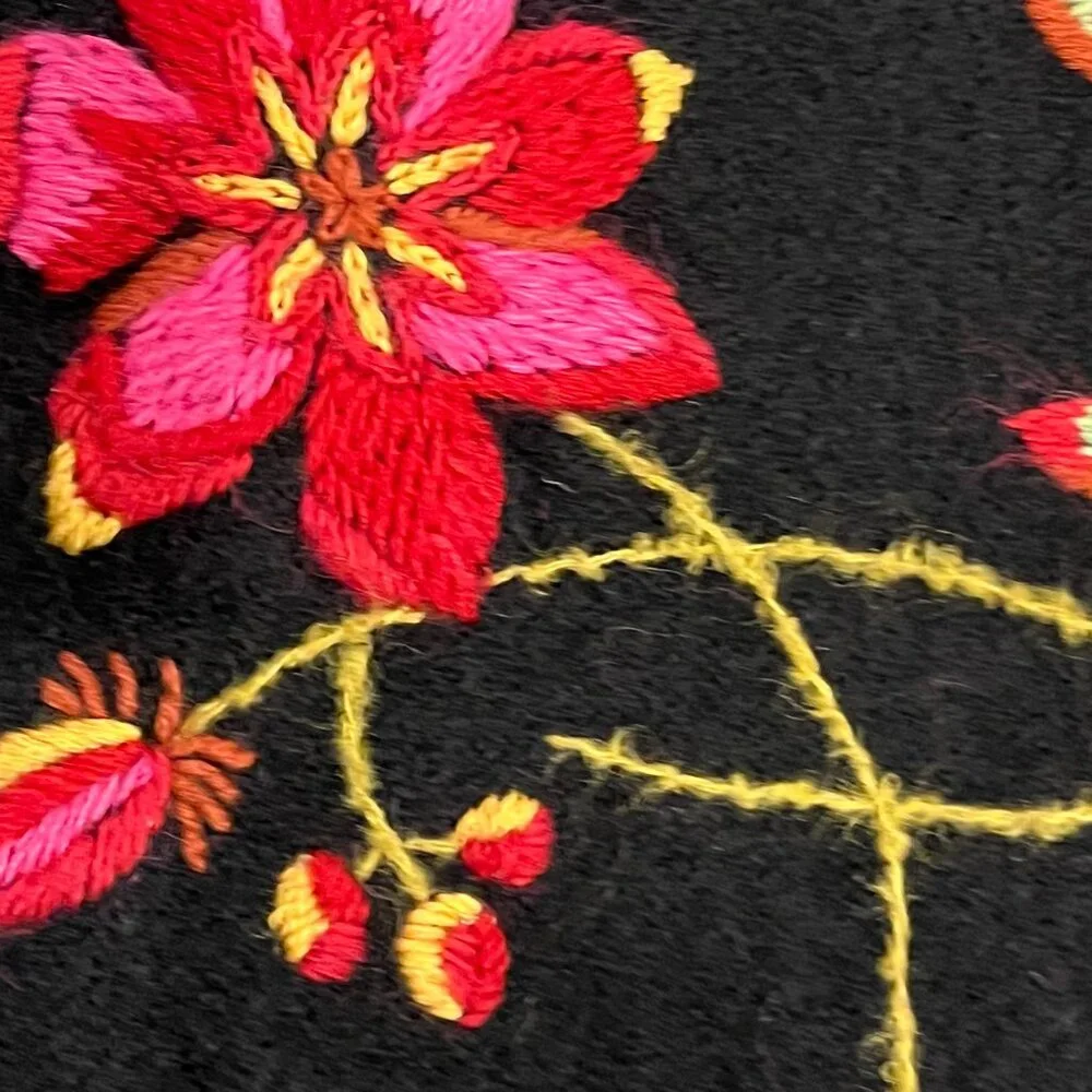 Susan Bristol Vtg Floral Button Cardigan, Black Wool, XL